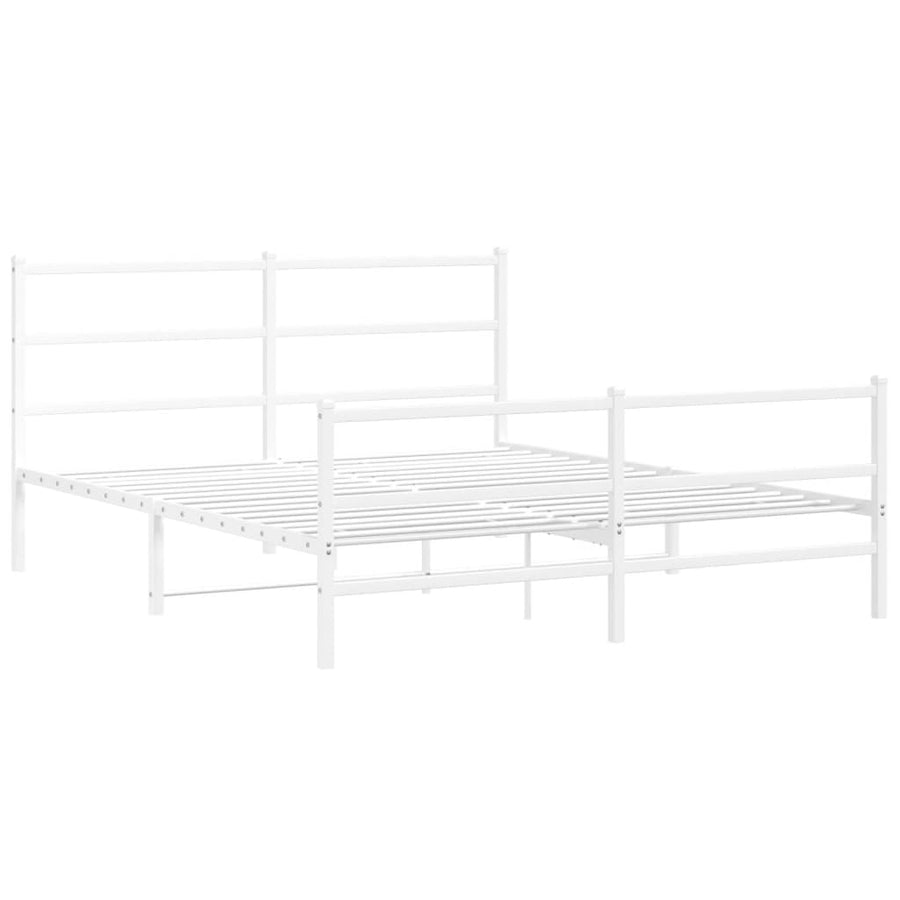 Bedframe Met Hoofd- En Voeteneinde Metaal 150 x 200 cm Wit met hoofdbord & voetbord