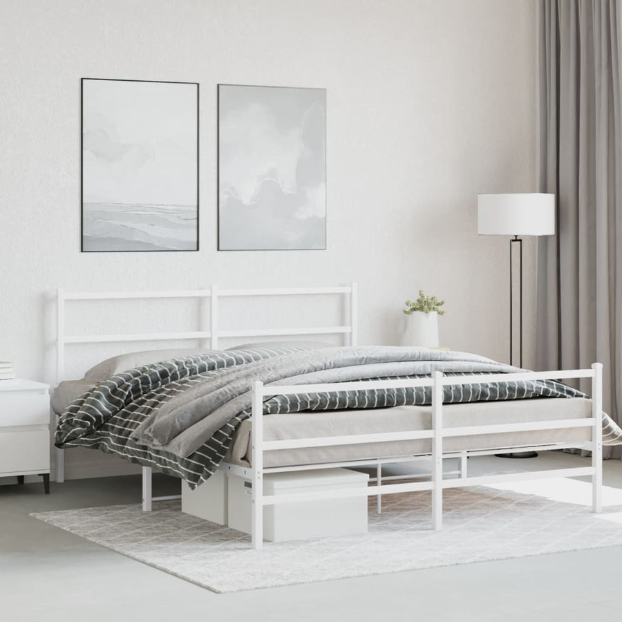 Bedframe Met Hoofd- En Voeteneinde Metaal 150 x 200 cm Wit met hoofdbord & voetbord