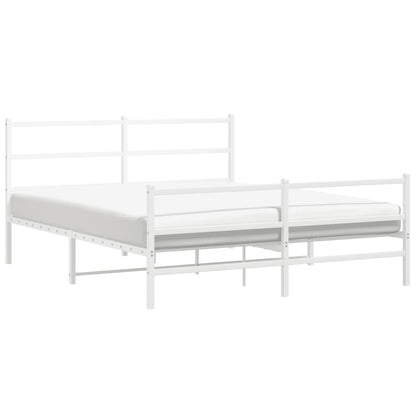 Bedframe Met Hoofd- En Voeteneinde Metaal 150 x 200 cm Wit met hoofdbord & voetbord