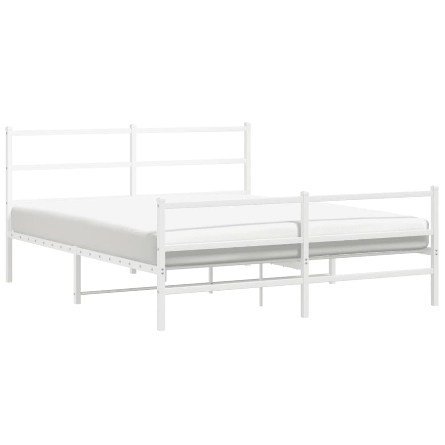 Bedframe Met Hoofd- En Voeteneinde Metaal 150 x 200 cm Wit met hoofdbord & voetbord