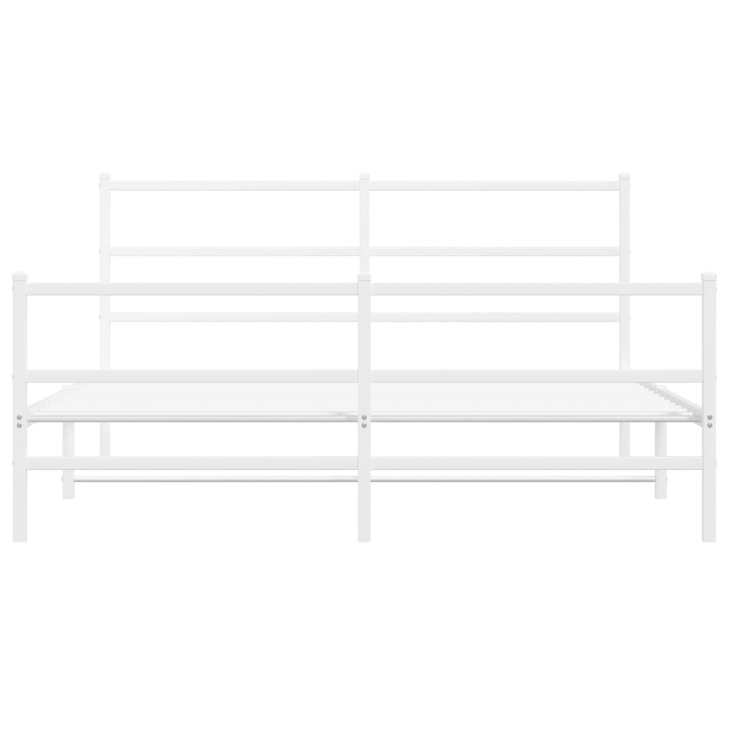 Bedframe Met Hoofd- En Voeteneinde Metaal 150 x 200 cm Wit met hoofdbord & voetbord
