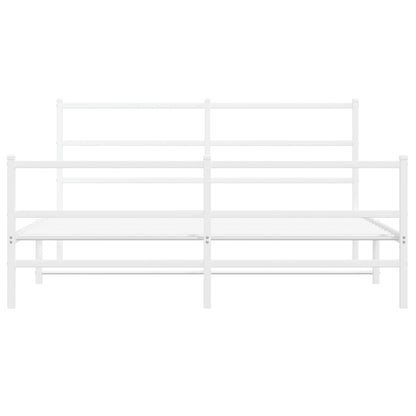 Bedframe Met Hoofd- En Voeteneinde Metaal 150 x 200 cm Wit met hoofdbord & voetbord