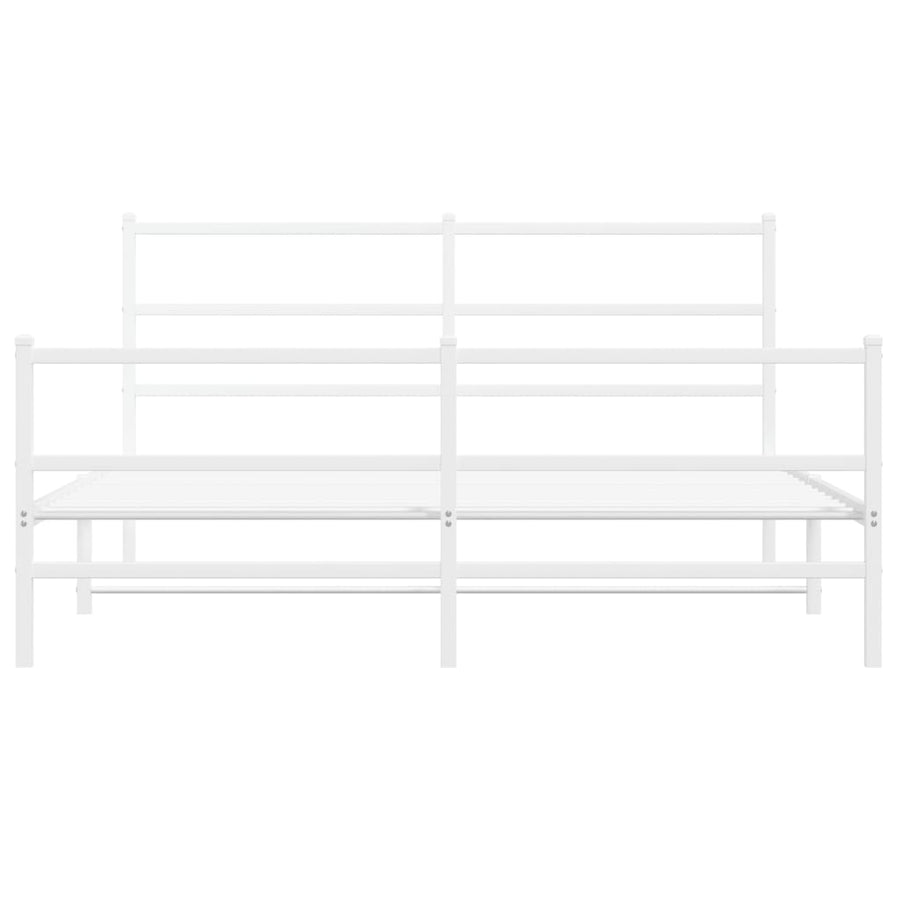 Bedframe Met Hoofd- En Voeteneinde Metaal 150 x 200 cm Wit met hoofdbord & voetbord