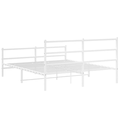 Bedframe Met Hoofd- En Voeteneinde Metaal 150 x 200 cm Wit met hoofdbord & voetbord