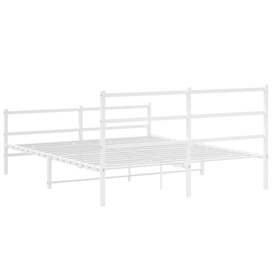 Bedframe Met Hoofd- En Voeteneinde Metaal 150 x 200 cm Wit met hoofdbord & voetbord