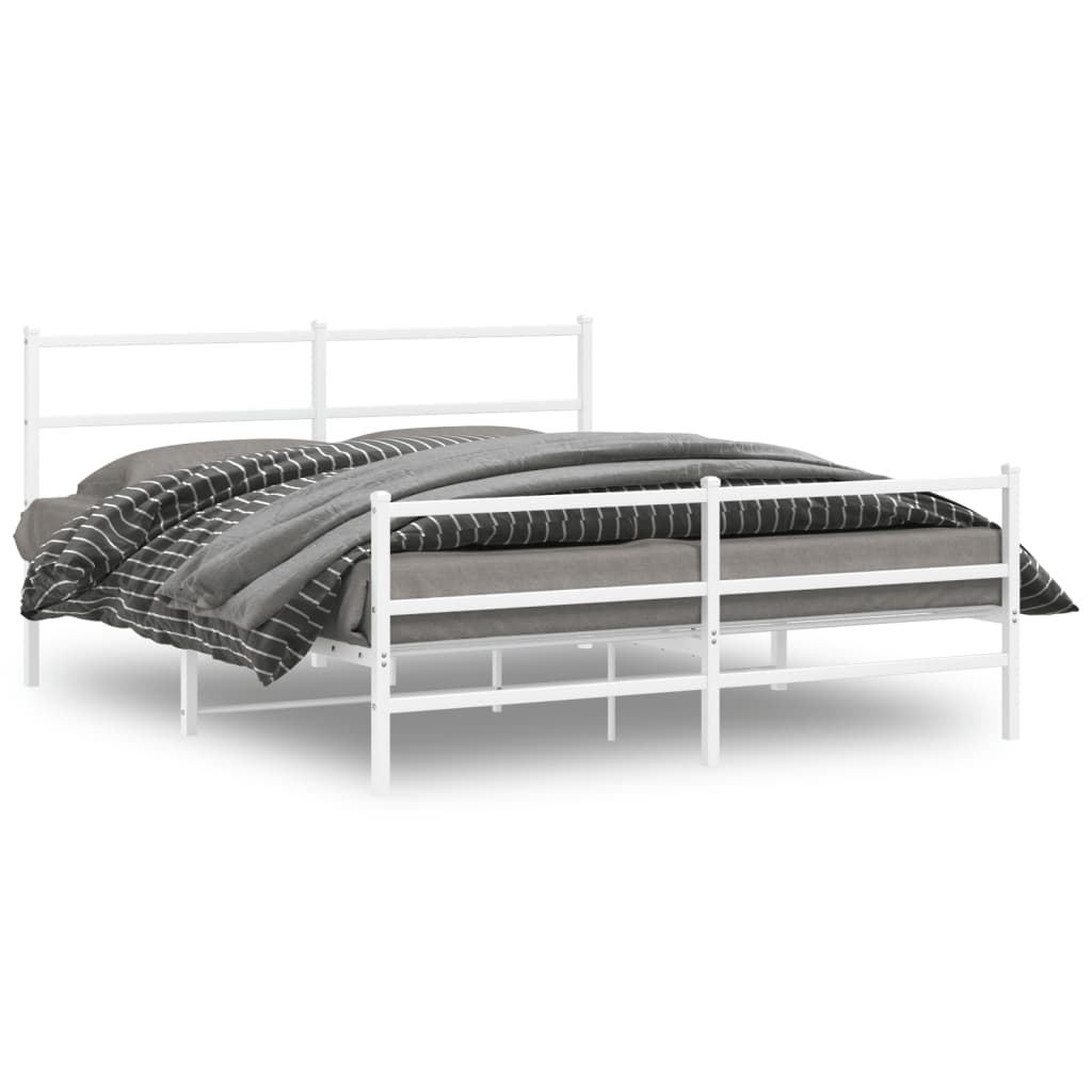 Bedframe Met Hoofd- En Voeteneinde Metaal 150 x 200 cm Wit met hoofdbord & voetbord