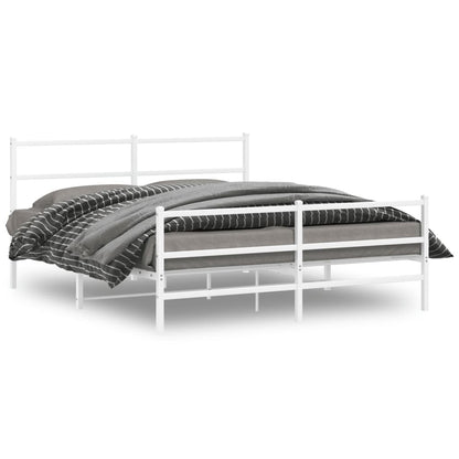 Bedframe Met Hoofd- En Voeteneinde Metaal 150 x 200 cm Wit met hoofdbord & voetbord