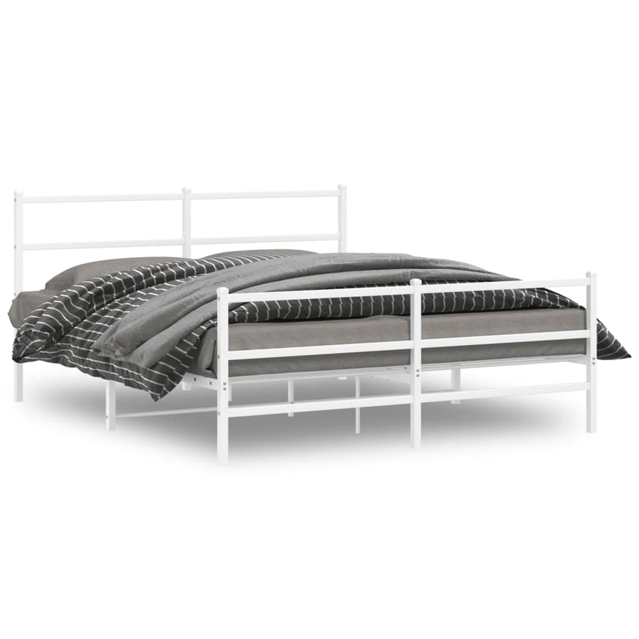 Bedframe Met Hoofd- En Voeteneinde Metaal 150 x 200 cm Wit met hoofdbord & voetbord