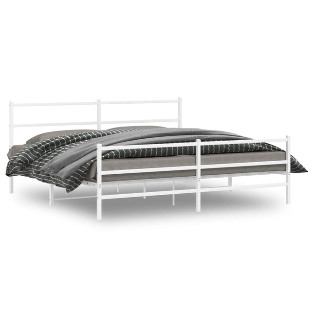 Bedframe Met Hoofd- En Voeteneinde Metaal 180 x 200 cm Wit met hoofdbord & voetbord