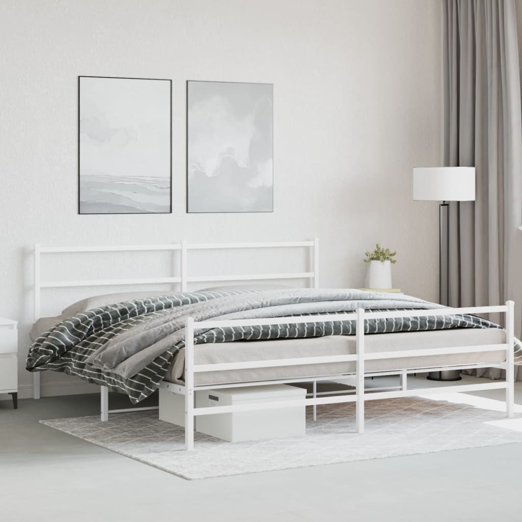 Bedframe Met Hoofd- En Voeteneinde Metaal 183 x 213 cm Wit met hoofdbord & voetbord