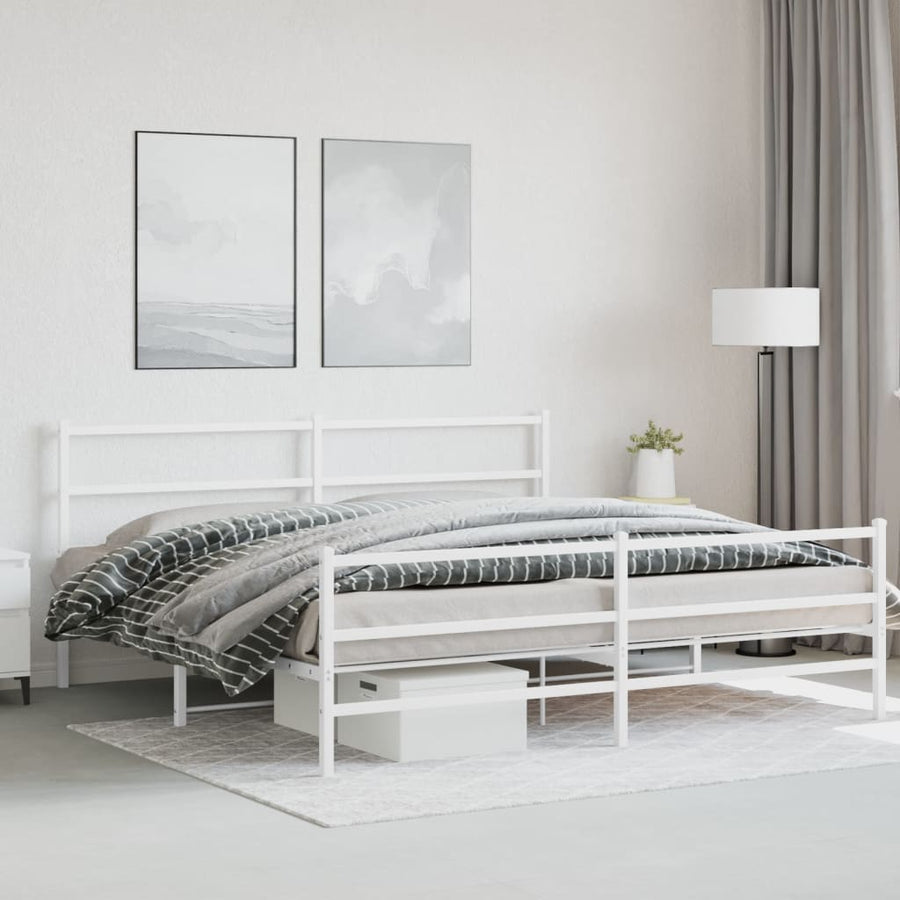 Bedframe Met Hoofd- En Voeteneinde Metaal 183 x 213 cm Wit met hoofdbord & voetbord