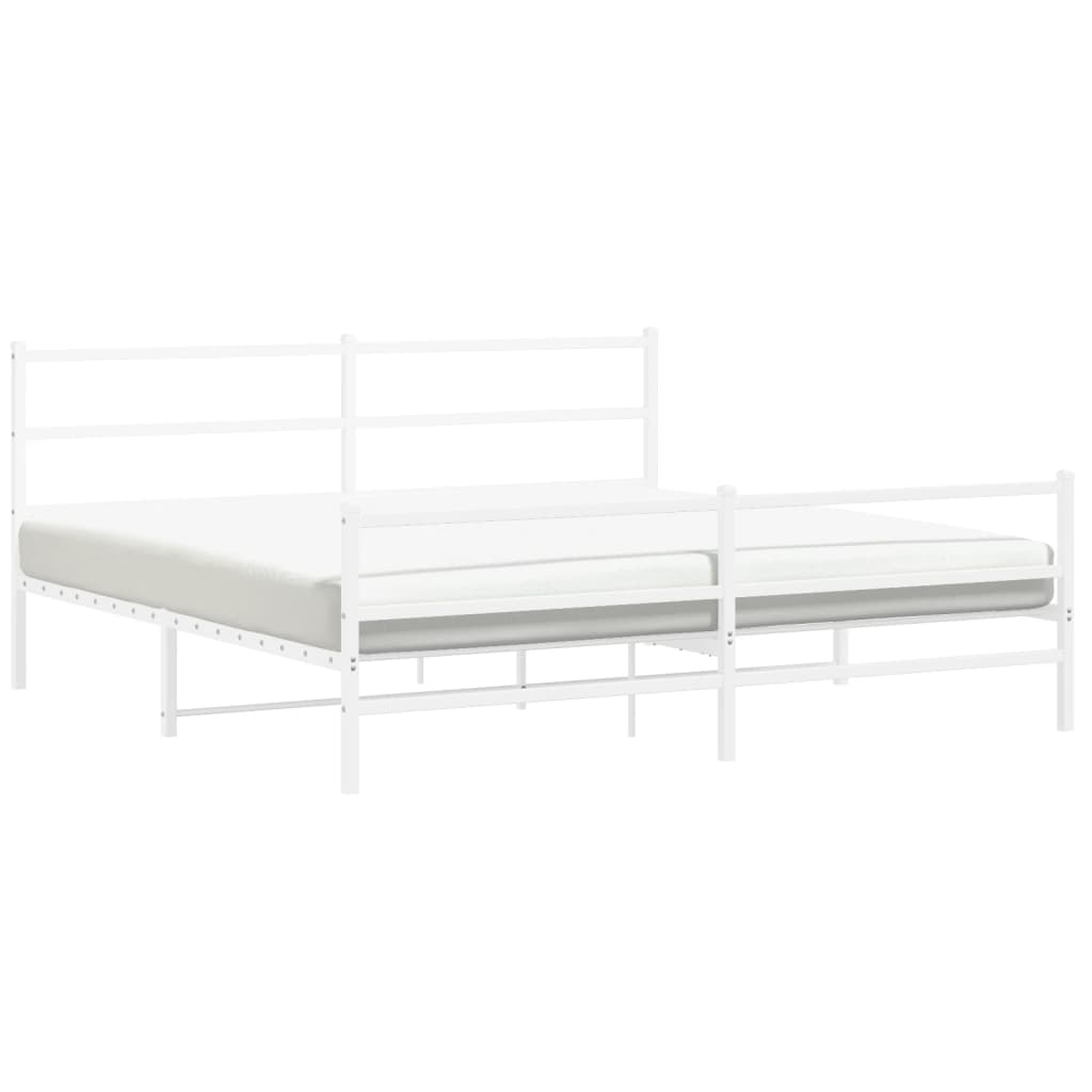 Bedframe Met Hoofd- En Voeteneinde Metaal 183 x 213 cm Wit met hoofdbord & voetbord