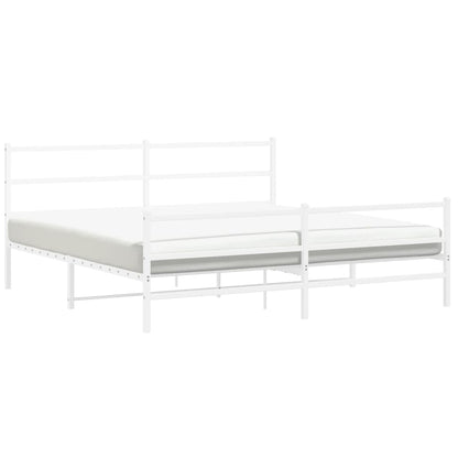 Bedframe Met Hoofd- En Voeteneinde Metaal 183 x 213 cm Wit met hoofdbord & voetbord