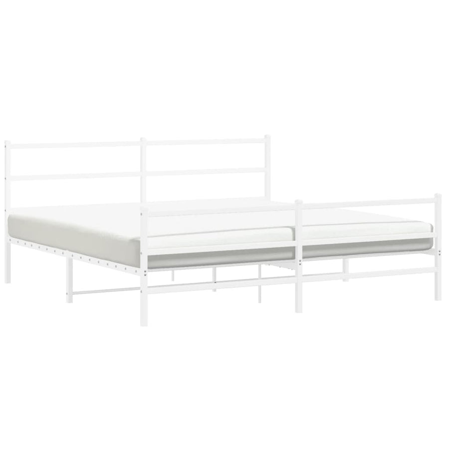 Bedframe Met Hoofd- En Voeteneinde Metaal 183 x 213 cm Wit met hoofdbord & voetbord