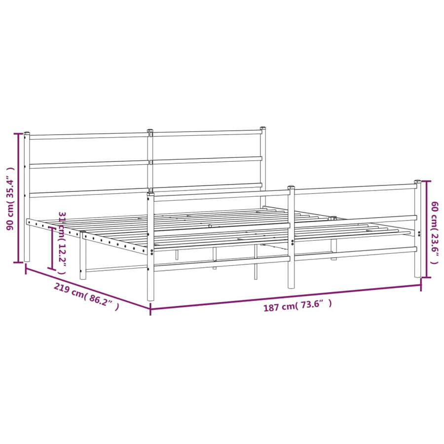 Bedframe Met Hoofd- En Voeteneinde Metaal 183 x 213 cm Wit met hoofdbord & voetbord