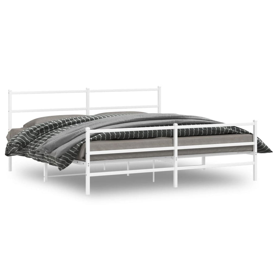 Bedframe Met Hoofd- En Voeteneinde Metaal 183 x 213 cm Wit met hoofdbord & voetbord