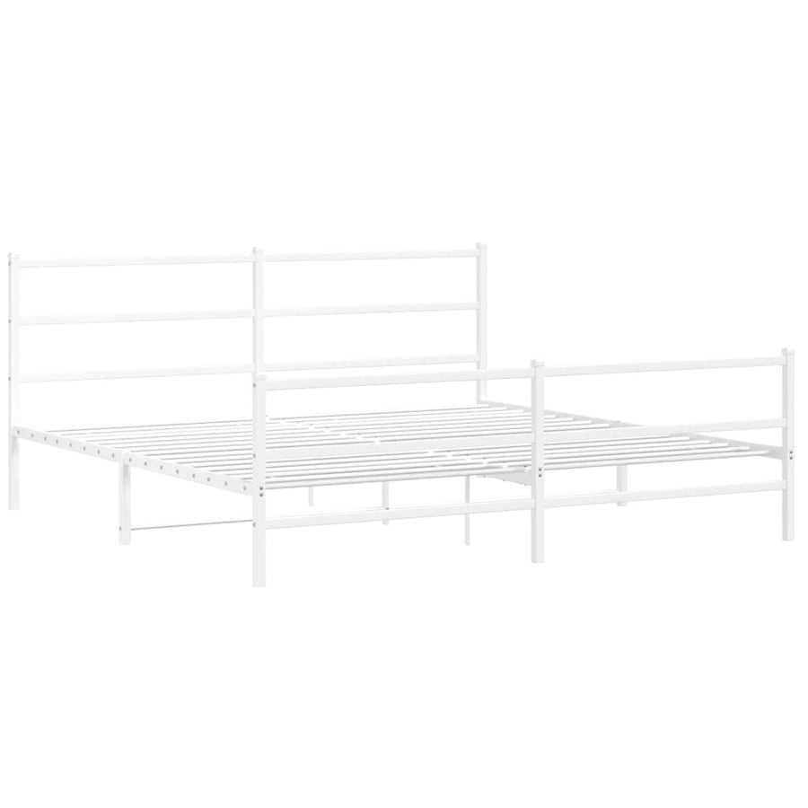 Bedframe Met Hoofd- En Voeteneinde Metaal 193 x 203 cm Wit met hoofdbord & voetbord