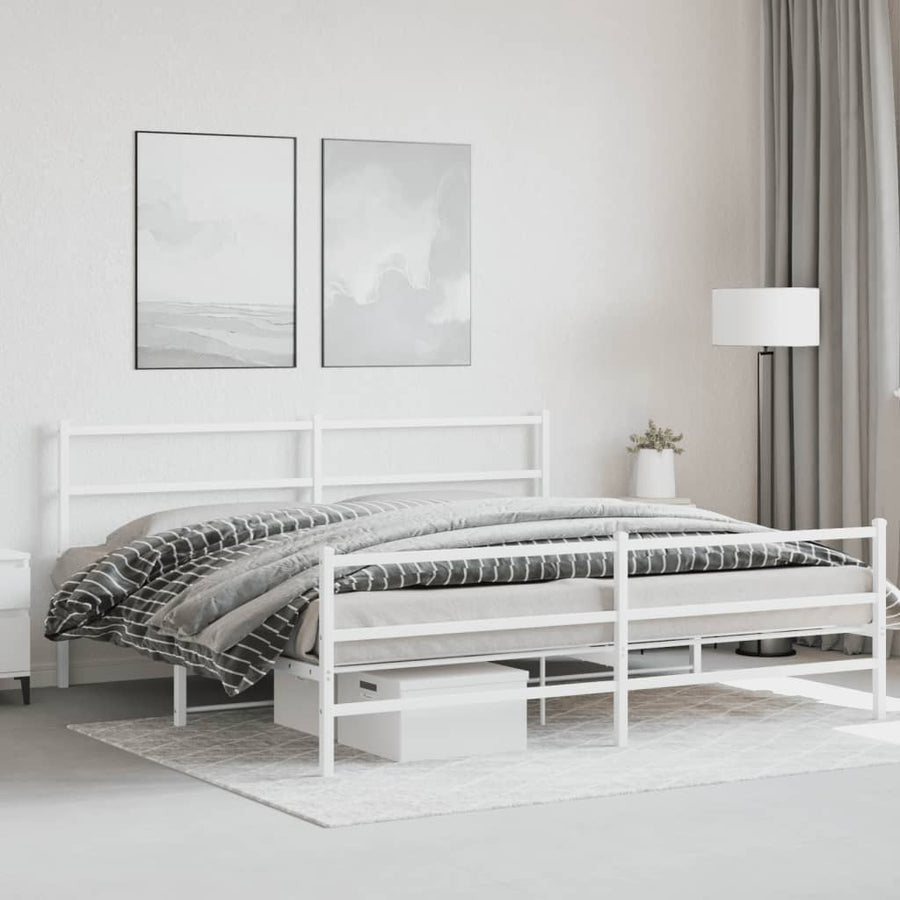 Bedframe Met Hoofd- En Voeteneinde Metaal 193 x 203 cm Wit met hoofdbord & voetbord