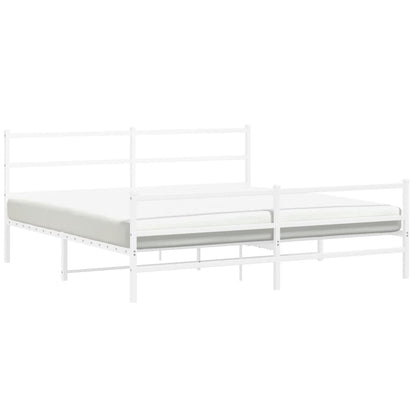 Bedframe Met Hoofd- En Voeteneinde Metaal 193 x 203 cm Wit met hoofdbord & voetbord