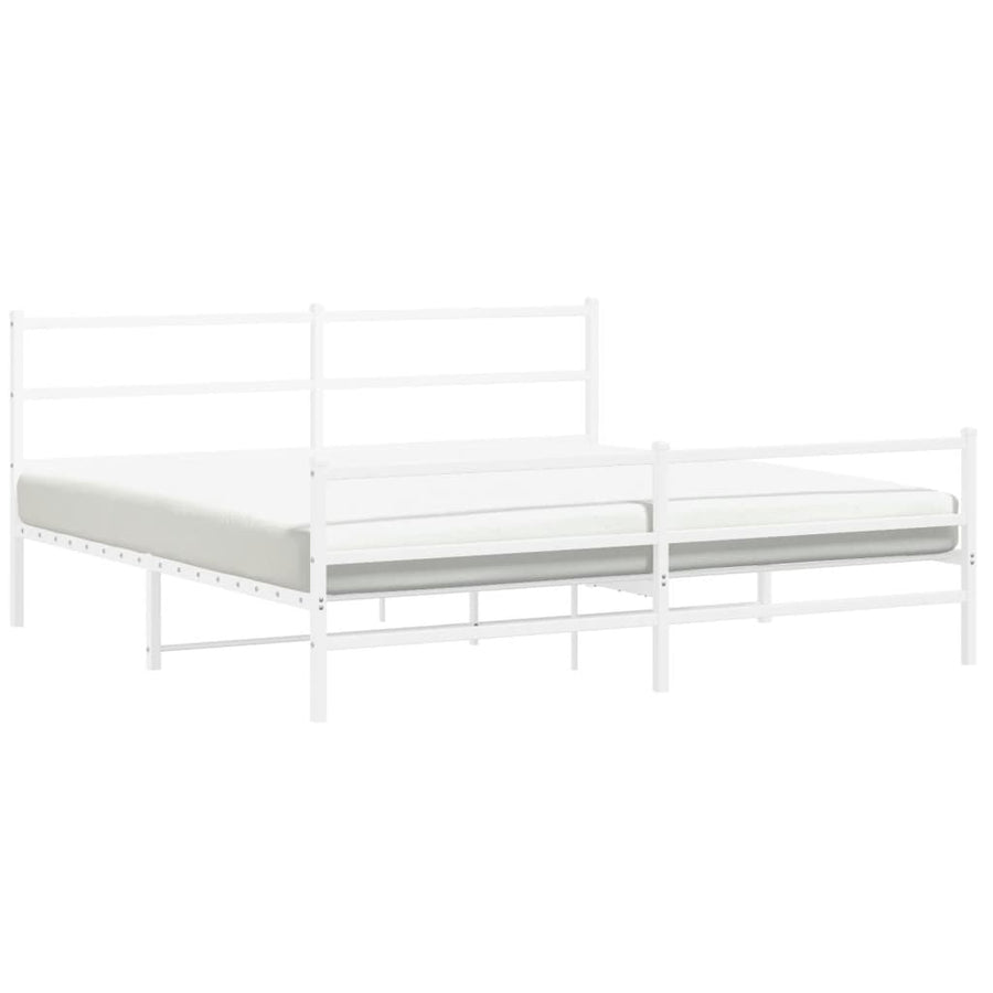 Bedframe Met Hoofd- En Voeteneinde Metaal 193 x 203 cm Wit met hoofdbord & voetbord