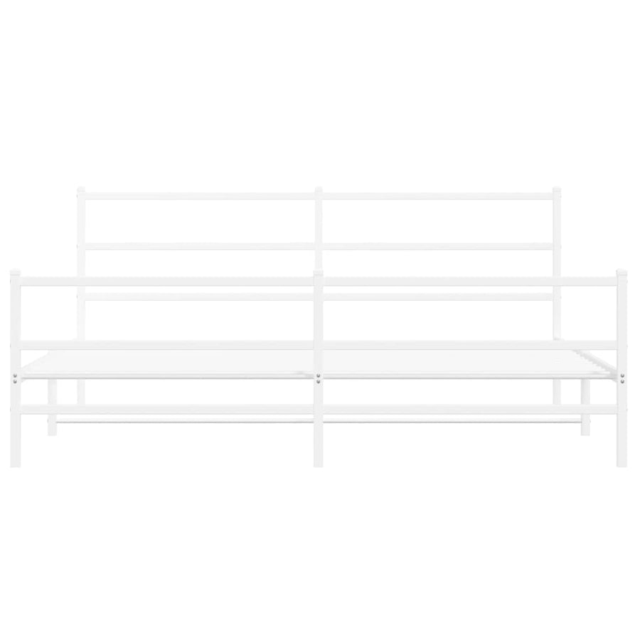 Bedframe Met Hoofd- En Voeteneinde Metaal 193 x 203 cm Wit met hoofdbord & voetbord