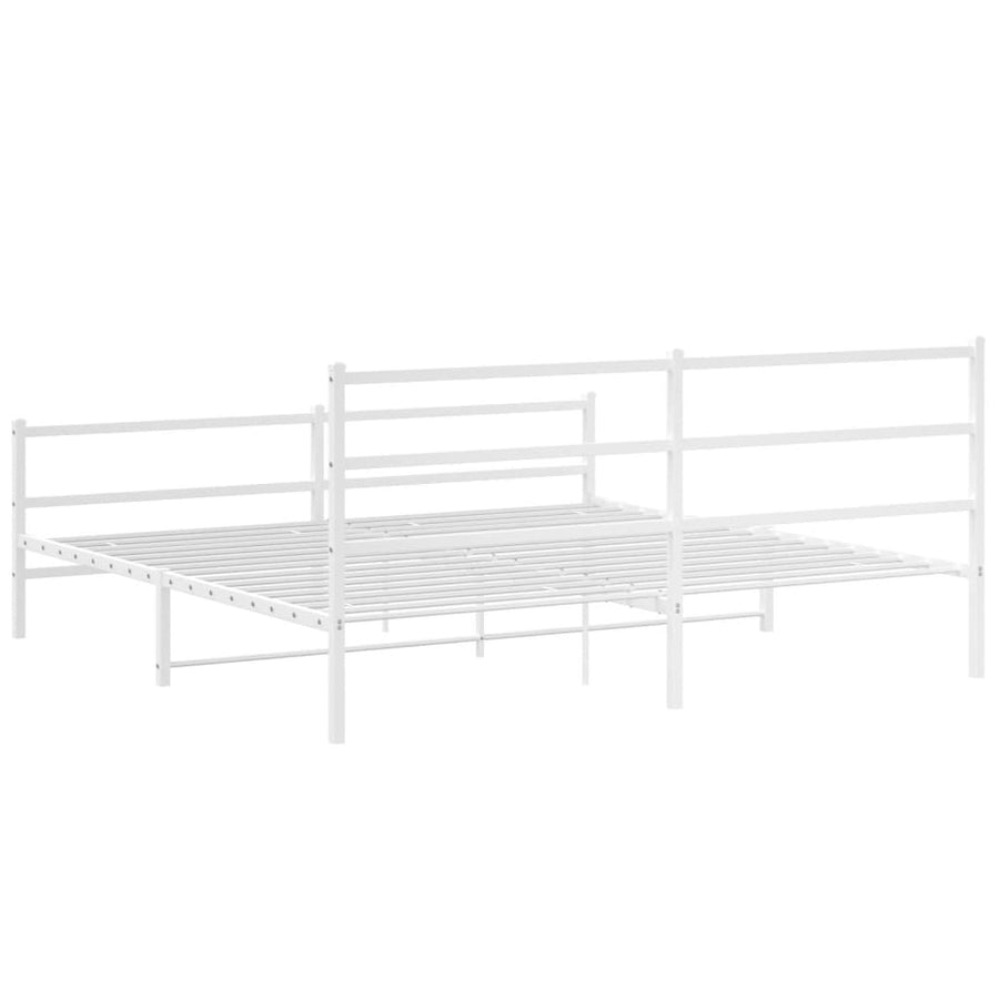 Bedframe Met Hoofd- En Voeteneinde Metaal 193 x 203 cm Wit met hoofdbord & voetbord