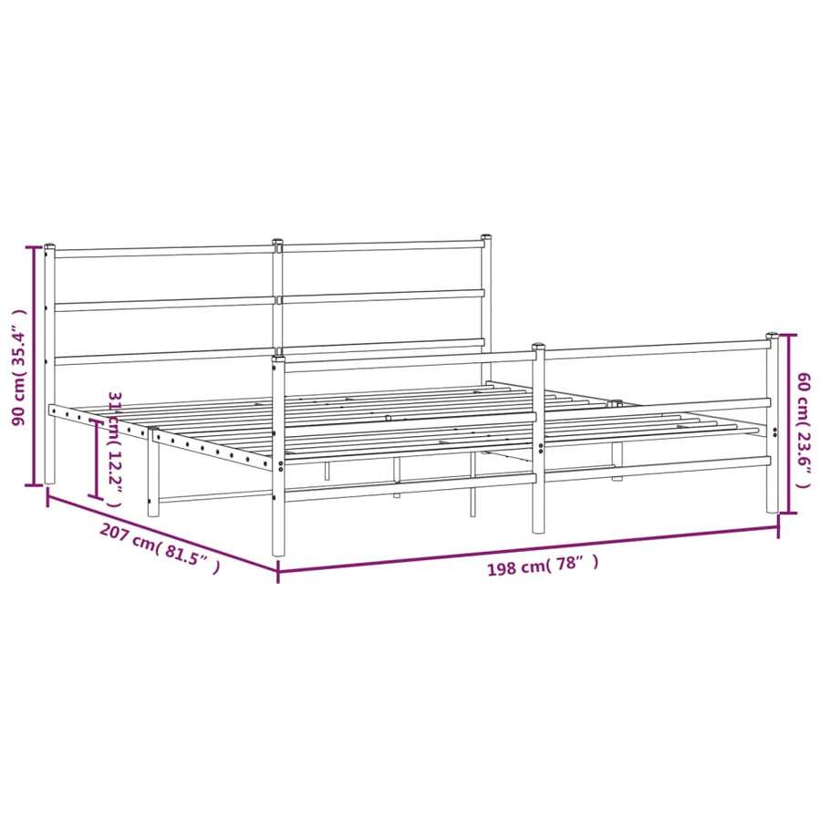 Bedframe Met Hoofd- En Voeteneinde Metaal 193 x 203 cm Wit met hoofdbord & voetbord