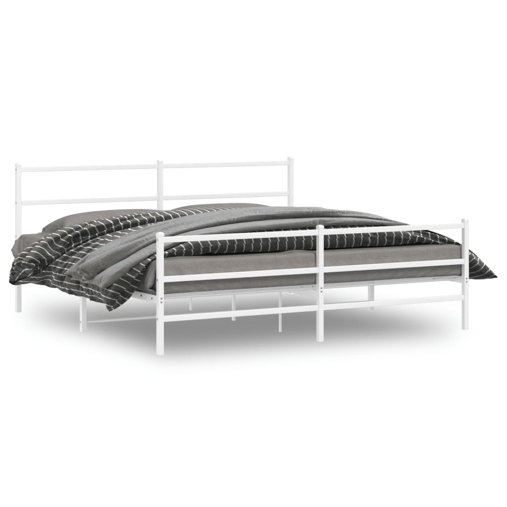 Bedframe Met Hoofd- En Voeteneinde Metaal 193 x 203 cm Wit met hoofdbord & voetbord