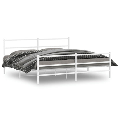Bedframe Met Hoofd- En Voeteneinde Metaal 193 x 203 cm Wit met hoofdbord & voetbord
