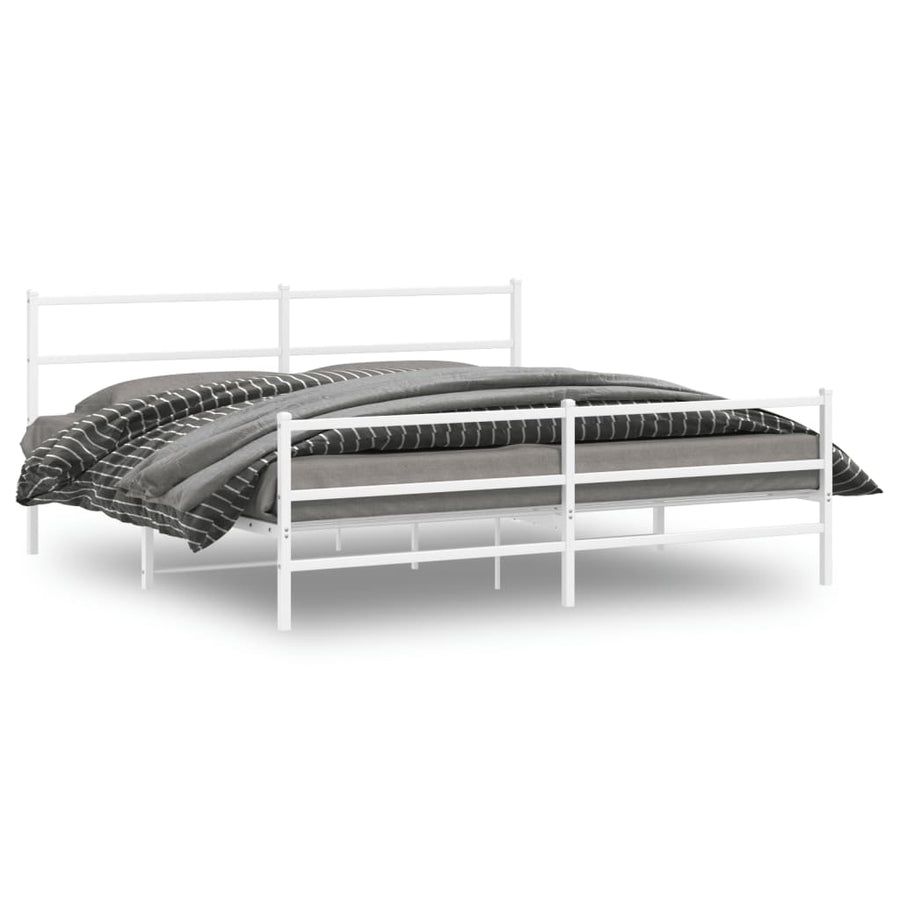 Bedframe Met Hoofd- En Voeteneinde Metaal 193 x 203 cm Wit met hoofdbord & voetbord