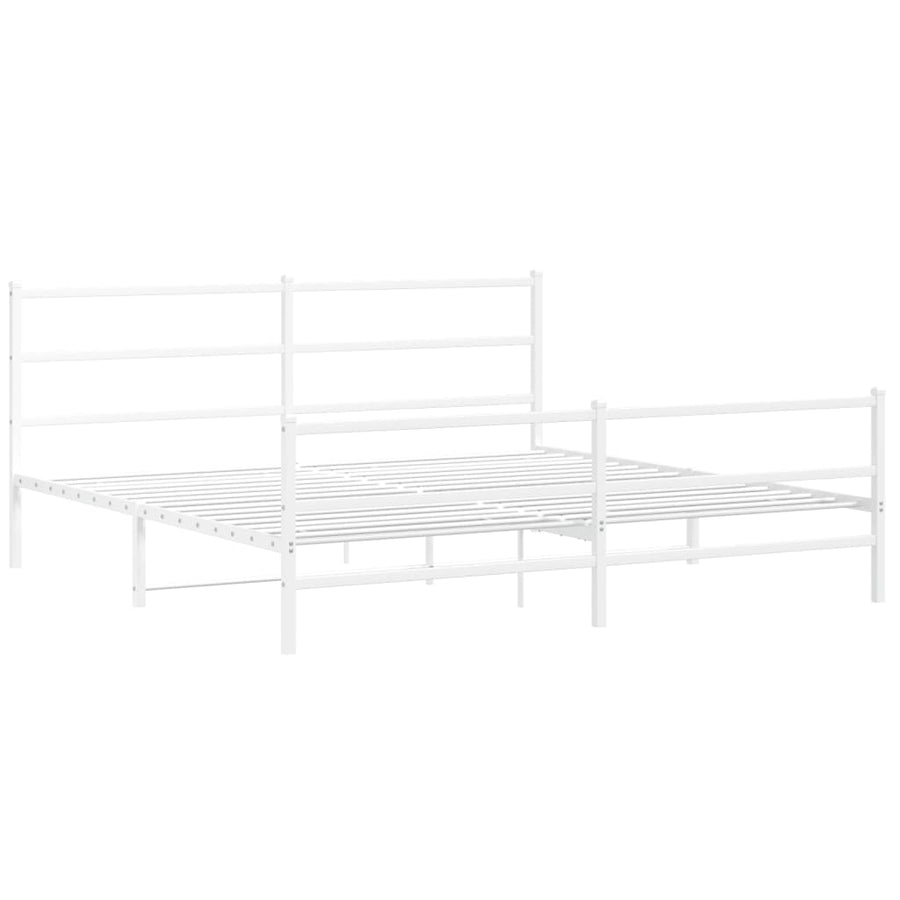 Bedframe Met Hoofd- En Voeteneinde Metaal 200 x 200 cm Wit met hoofdbord & voetbord