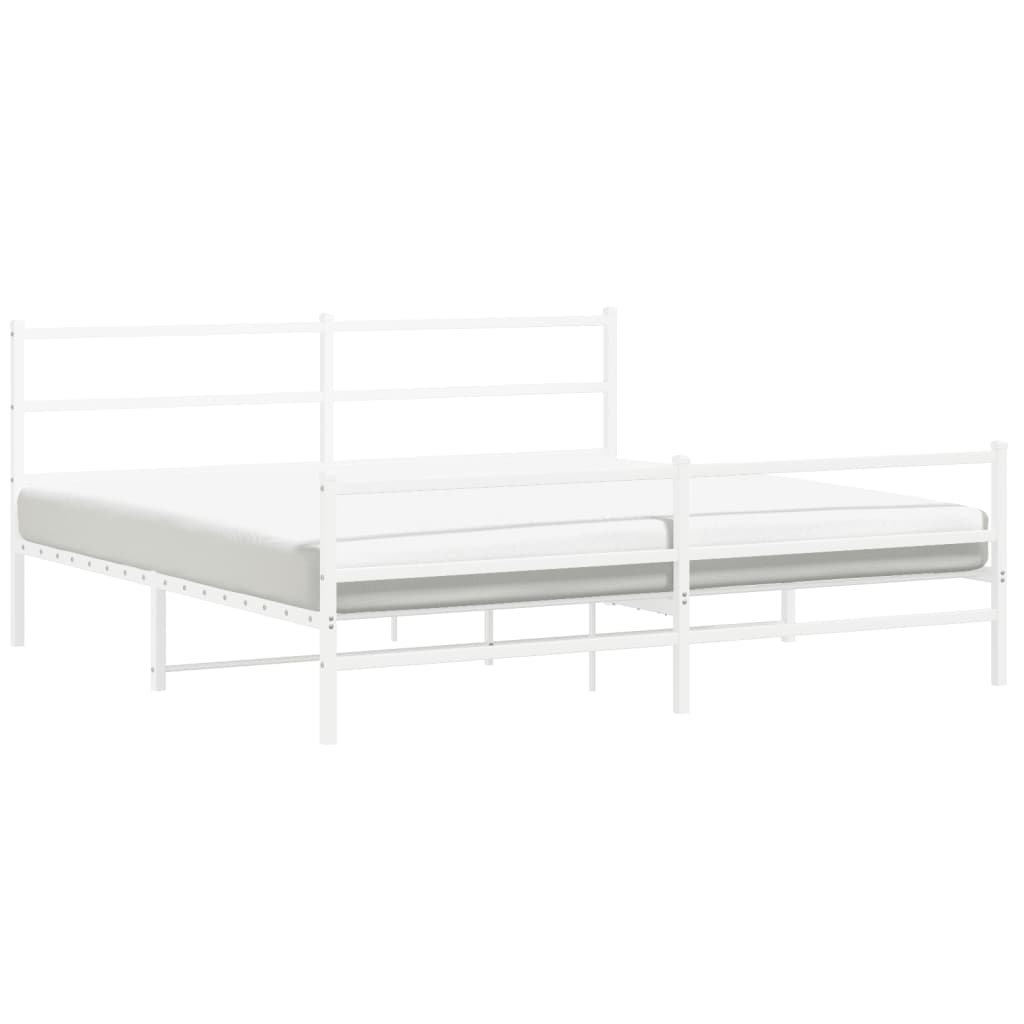 Bedframe Met Hoofd- En Voeteneinde Metaal 200 x 200 cm Wit met hoofdbord & voetbord