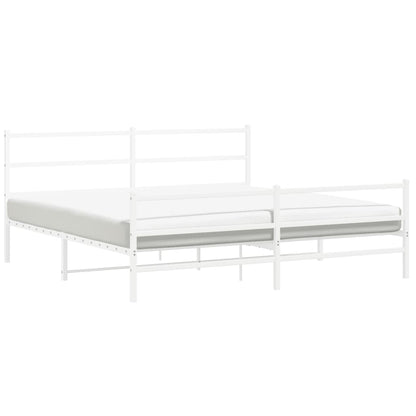 Bedframe Met Hoofd- En Voeteneinde Metaal 200 x 200 cm Wit met hoofdbord & voetbord