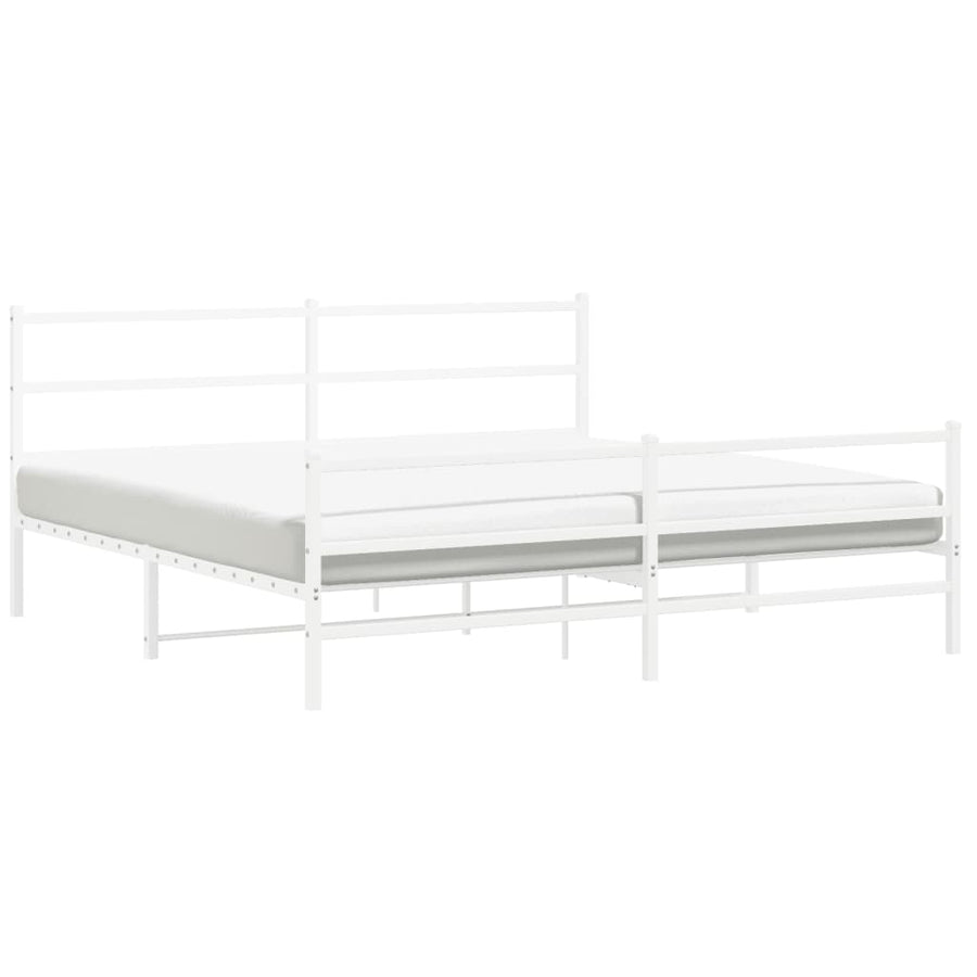 Bedframe Met Hoofd- En Voeteneinde Metaal 200 x 200 cm Wit met hoofdbord & voetbord