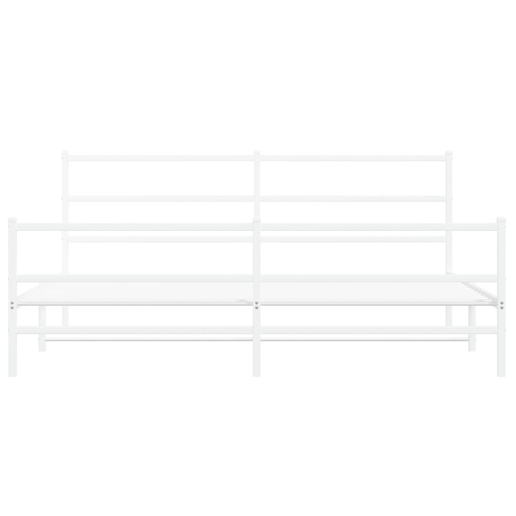 Bedframe Met Hoofd- En Voeteneinde Metaal 200 x 200 cm Wit met hoofdbord & voetbord