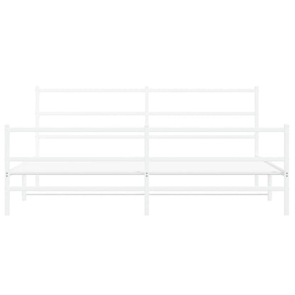 Bedframe Met Hoofd- En Voeteneinde Metaal 200 x 200 cm Wit met hoofdbord & voetbord