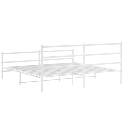 Bedframe Met Hoofd- En Voeteneinde Metaal 200 x 200 cm Wit met hoofdbord & voetbord