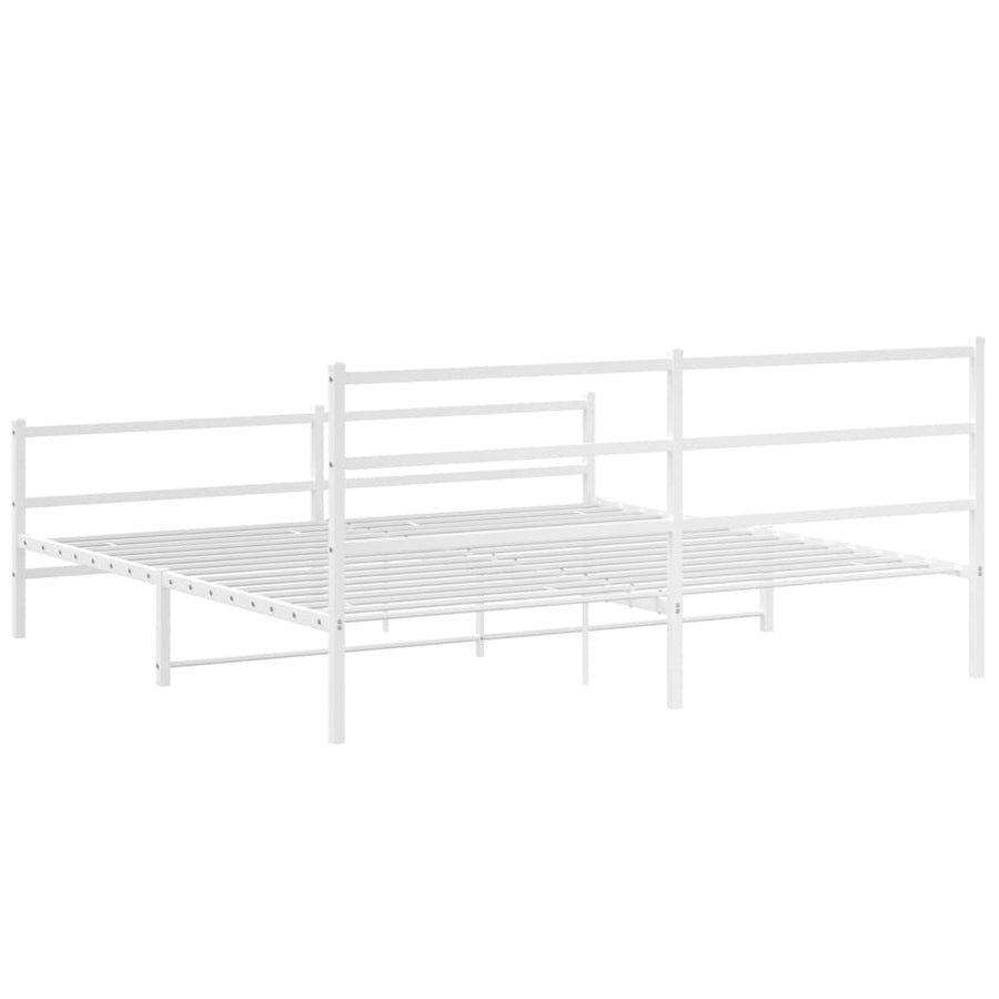 Bedframe Met Hoofd- En Voeteneinde Metaal 200 x 200 cm Wit met hoofdbord & voetbord