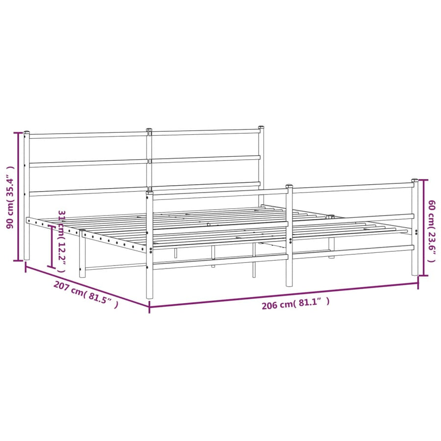 Bedframe Met Hoofd- En Voeteneinde Metaal 200 x 200 cm Wit met hoofdbord & voetbord