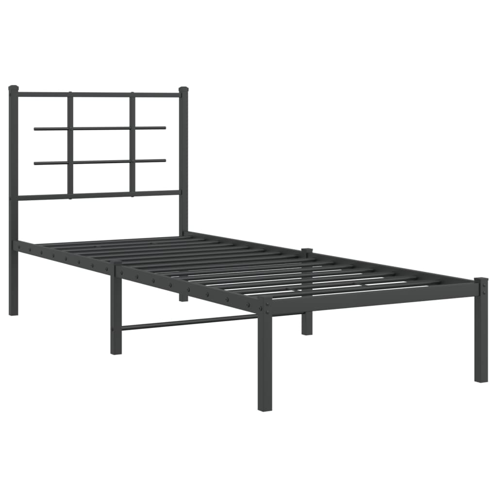 Bedframe met hoofdbord metaal zwart 75x190 cm 75 x 190 cm Zwart met hoofdbord