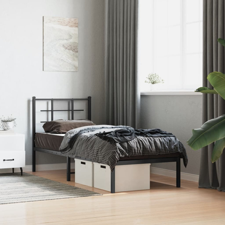 Bedframe met hoofdbord metaal zwart 75x190 cm 75 x 190 cm Zwart met hoofdbord
