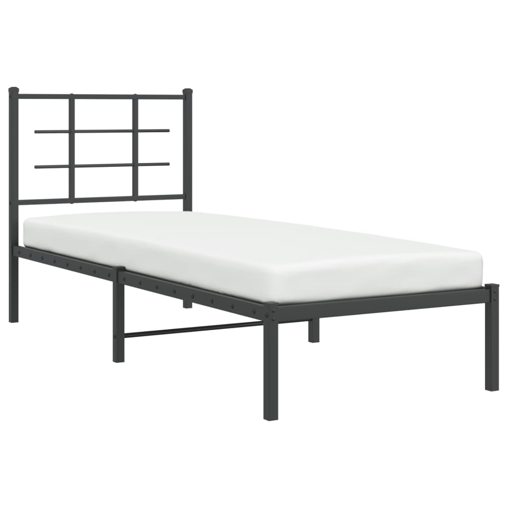 Bedframe met hoofdbord metaal zwart 75x190 cm 75 x 190 cm Zwart met hoofdbord