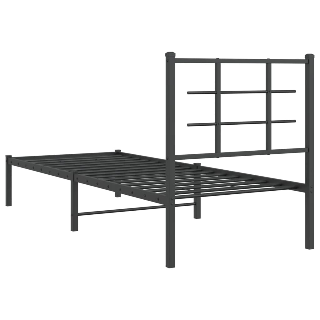 Bedframe met hoofdbord metaal zwart 75x190 cm 75 x 190 cm Zwart met hoofdbord