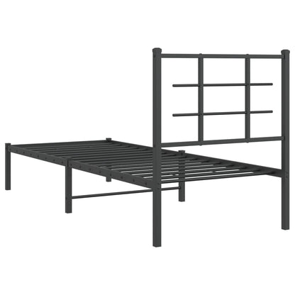 Bedframe met hoofdbord metaal zwart 75x190 cm 75 x 190 cm Zwart met hoofdbord