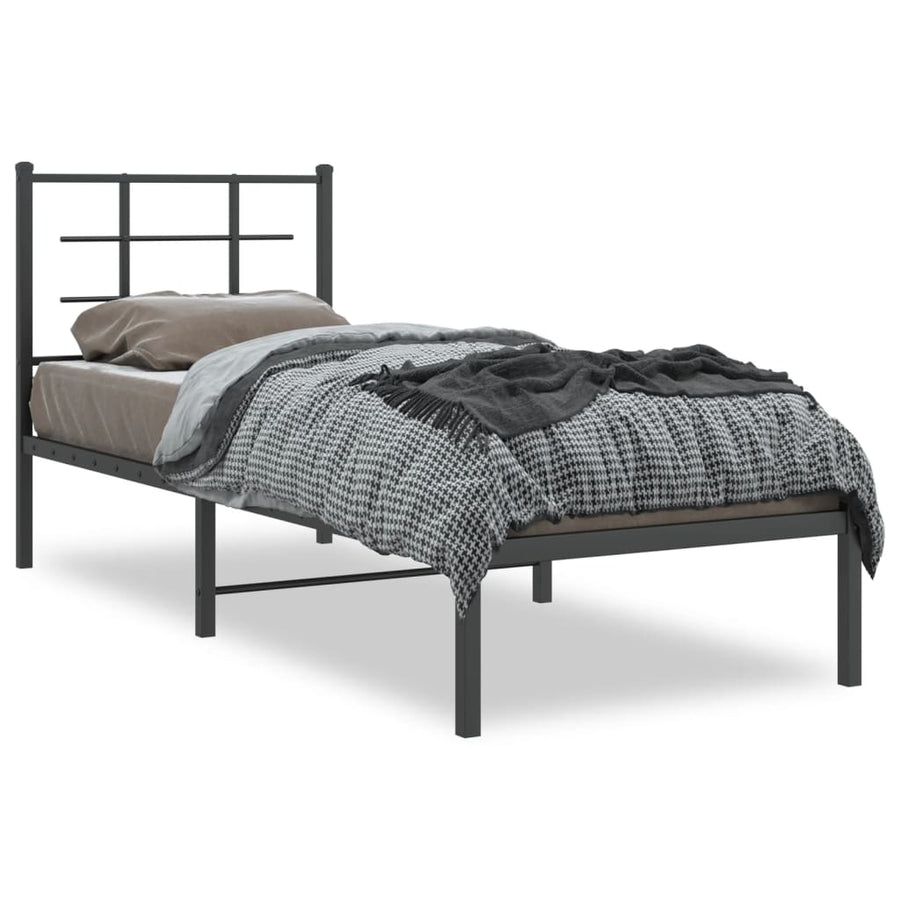 Bedframe met hoofdbord metaal zwart 75x190 cm 75 x 190 cm Zwart met hoofdbord