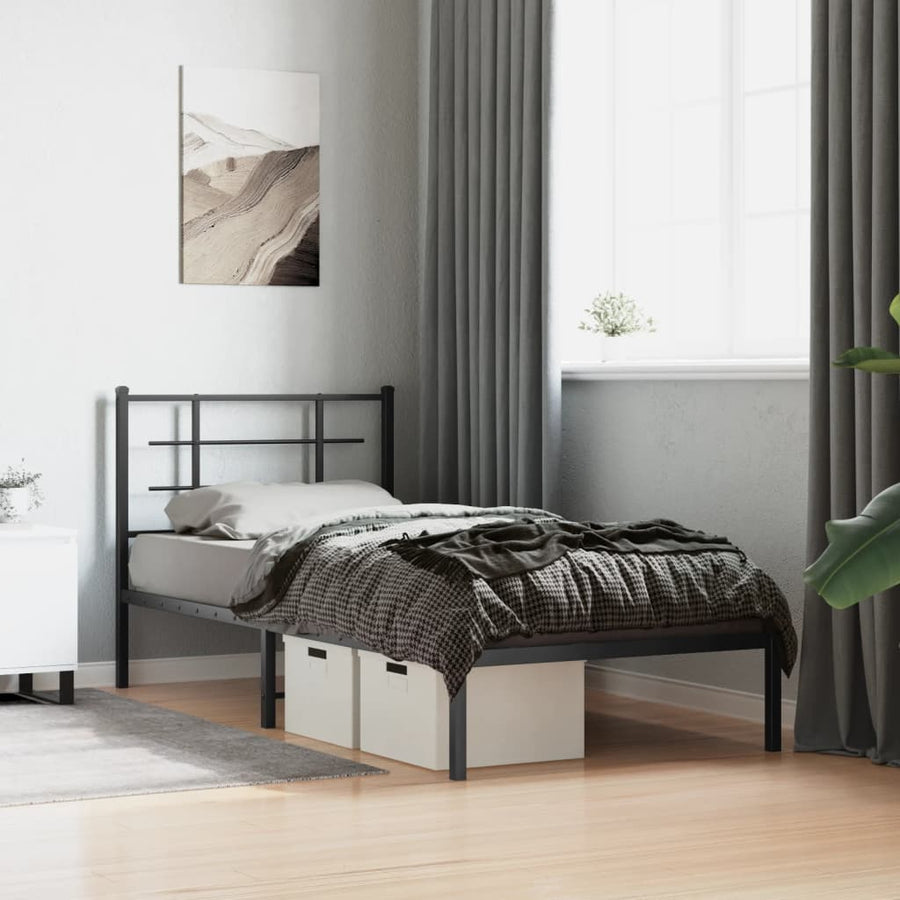 Bedframe met hoofdbord metaal zwart 90x190 cm 90 x 190 cm Zwart met hoofdbord