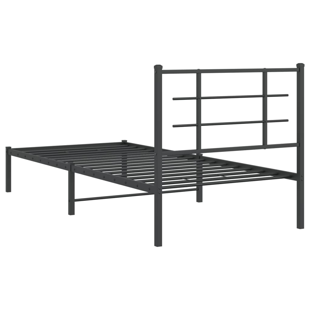Bedframe met hoofdbord metaal zwart 90x190 cm 90 x 190 cm Zwart met hoofdbord