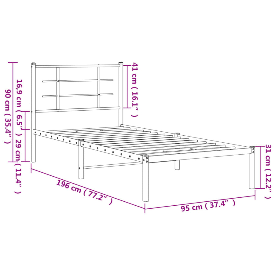 Bedframe met hoofdbord metaal zwart 90x190 cm 90 x 190 cm Zwart met hoofdbord