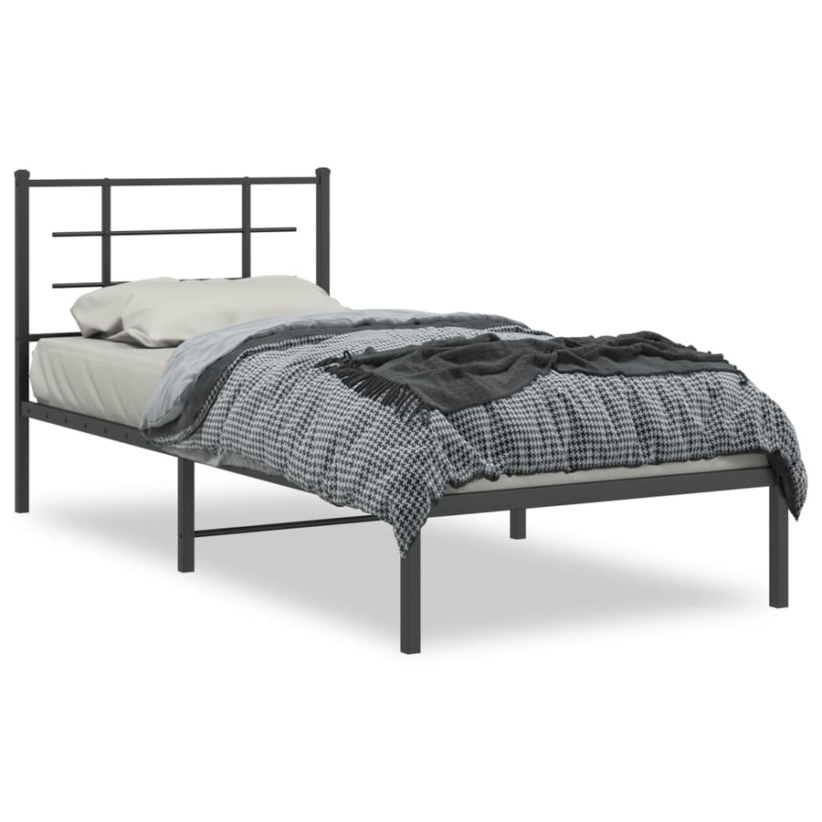 Bedframe met hoofdbord metaal zwart 90x190 cm 90 x 190 cm Zwart met hoofdbord