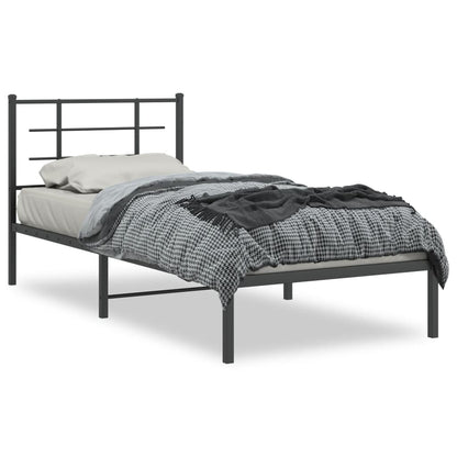 Bedframe Met Hoofdbord Metaal Zwart 90X200 Cm